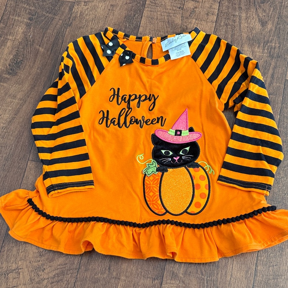 Emily Rose Halloween Cat Long Sleeve Tee - Orange & Black